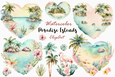 Watercolor Heart-shaped islands clipart