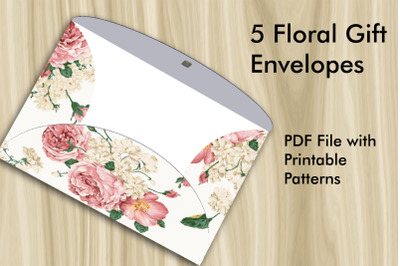 5 Floral Gift Envelopes - PDF Printable Patterns