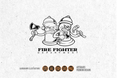 Angry hydrant firefighter department mascot monochrome