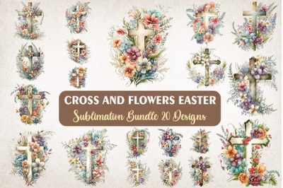 Watercolor Cross &amp;amp; Flowers Easter Bundle