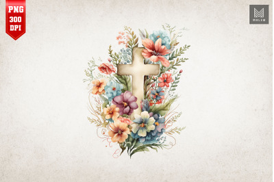 Watercolor Cross &amp;amp; Flowers Easter