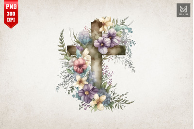 Watercolor Cross &amp;amp; Flowers Easter 2