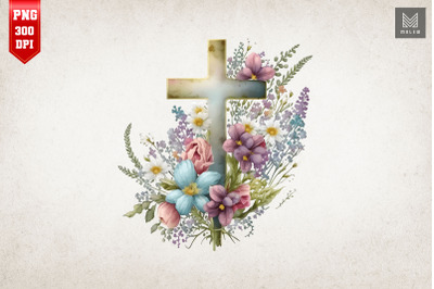 Watercolor Cross &amp;amp; Flowers Easter 3