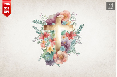 Watercolor Cross &amp;amp; Flowers Easter 4