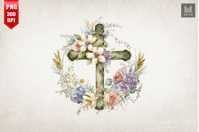 Watercolor Cross &amp;amp; Flowers Easter 5