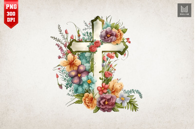 Watercolor Cross &amp;amp; Flowers Easter 6