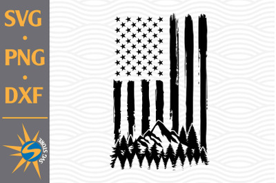 Mountain US Flag SVG&2C; PNG&2C; DXF Digital Files Include