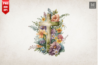 Watercolor Cross &amp;amp; Flowers Easter 7