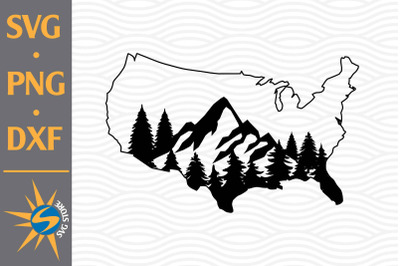 Mountain US Map SVG, PNG, DXF Digital Files Include