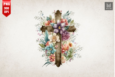 Watercolor Cross &amp;amp; Flowers Easter 8