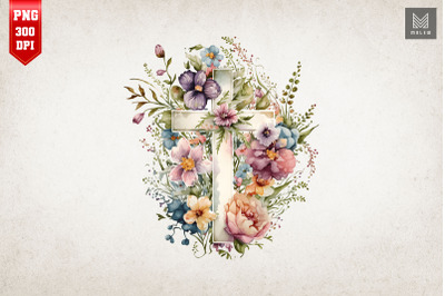 Watercolor Cross &amp;amp; Flowers Easter 10