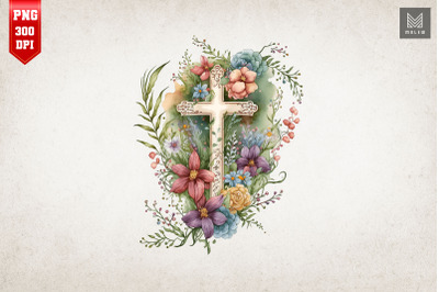 Watercolor Cross &amp;amp; Flowers Easter 11