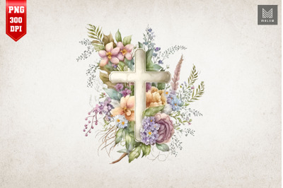 Watercolor Cross &amp;amp; Flowers Easter 12