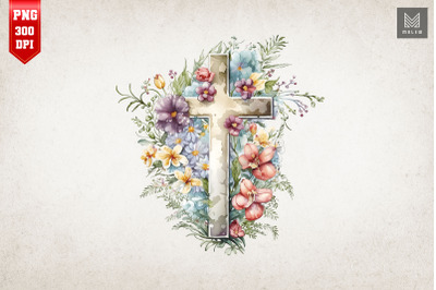 Watercolor Cross &amp;amp; Flowers Easter 13