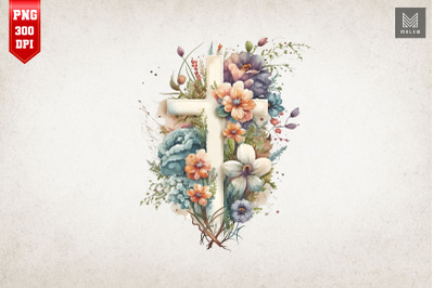 Watercolor Cross &amp;amp; Flowers Easter 14