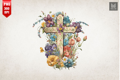 Watercolor Cross &amp;amp; Flowers Easter 15