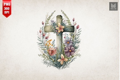 Watercolor Cross &amp;amp; Flowers Easter 16