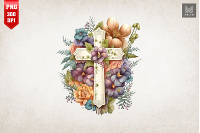 Watercolor Cross &amp;amp; Flowers Easter 17