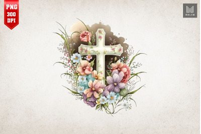 Watercolor Cross &amp;amp; Flowers Easter 18