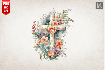 Watercolor Cross &amp;amp; Flowers Easter 19