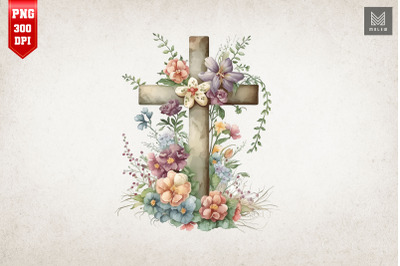 Watercolor Cross &amp;amp; Flowers Easter 20