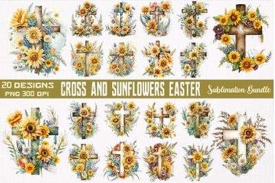 Watercolor Cross &amp;amp; Sunflowers Easter Bundle