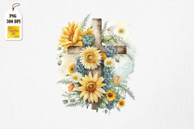 Watercolor Cross &amp;amp; Sunflowers Easter