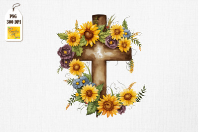 Watercolor Cross &amp;amp; Sunflowers Easter 3