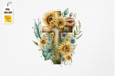 Watercolor Cross &amp;amp; Sunflowers Easter 5