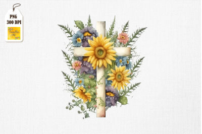 Watercolor Cross &amp;amp; Sunflowers Easter 6