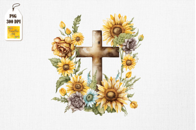 Watercolor Cross &amp;amp; Sunflowers Easter 7