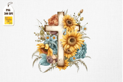 Watercolor Cross &amp;amp; Sunflowers Easter 9