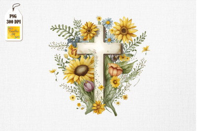 Watercolor Cross &amp;amp; Sunflowers Easter 10