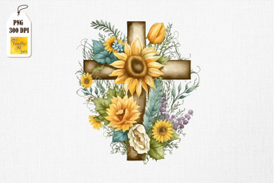 Watercolor Cross &amp;amp; Sunflowers Easter 11