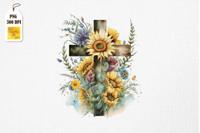 Watercolor Cross &amp;amp; Sunflowers Easter 12