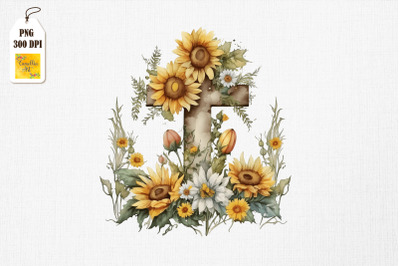 Watercolor Cross &amp;amp; Sunflowers Easter 13