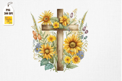 Watercolor Cross &amp;amp; Sunflowers Easter 14