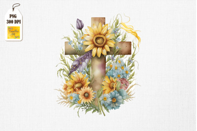 Watercolor Cross &amp;amp; Sunflowers Easter 15