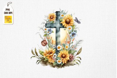 Watercolor Cross &amp;amp; Sunflowers Easter 16