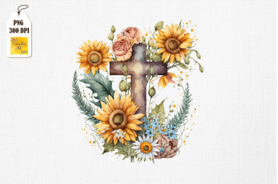 Watercolor Cross &amp;amp; Sunflowers Easter 17