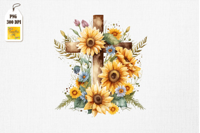 Watercolor Cross &amp;amp; Sunflowers Easter 18