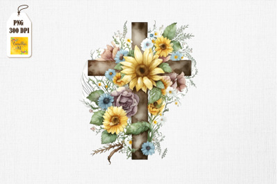 Watercolor Cross &amp;amp; Sunflowers Easter 19