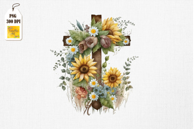 Watercolor Cross &amp;amp; Sunflowers Easter 20