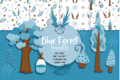 Blue forest patterns, clipart png,eps,jpeg