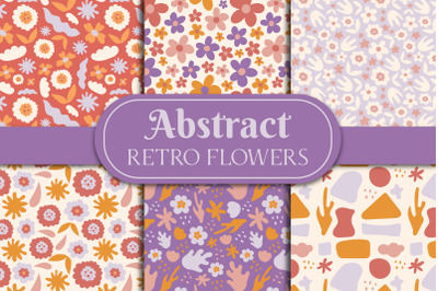 Abstract Retro Flowers digital papers &amp;amp; seamless patterns