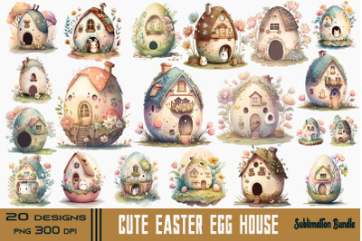 Cute Easter Egg House Watercolor Bundle