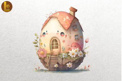 Cute Easter Egg House Watercolor