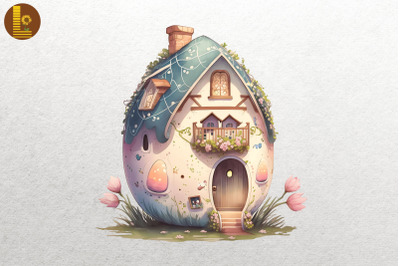 Cute Easter Egg House Watercolor 2