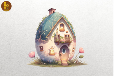 Cute Easter Egg House Watercolor 3