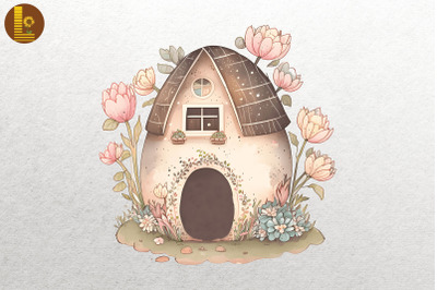 Cute Easter Egg House Watercolor 5